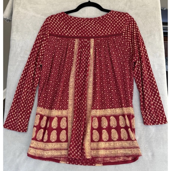 Lucky Brand Top Womens Small Red V-Neck Long Sleeve Boho Tunic Blouse Tassel - Picture 8 of 8